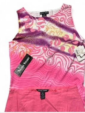 Nicole Studio Pink Purple beaded tank and matching linen capris